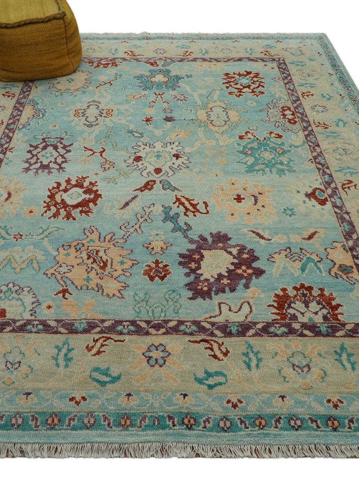 Teal And Beige Traditional Oushak Hand Knotted Wool Area Rug - The Rug Decor