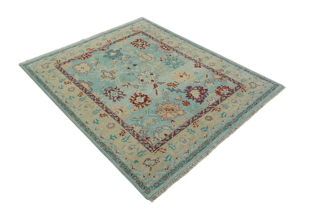 Teal And Beige Traditional Oushak Hand Knotted Wool Area Rug - The Rug Decor