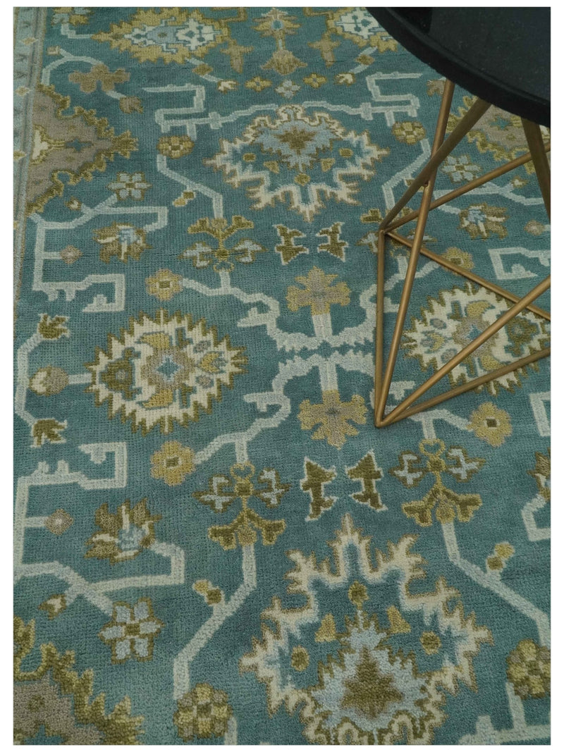 Teal and Ivory 6x9 Hand Knotted Oriental Oushak wool rug - The Rug Decor