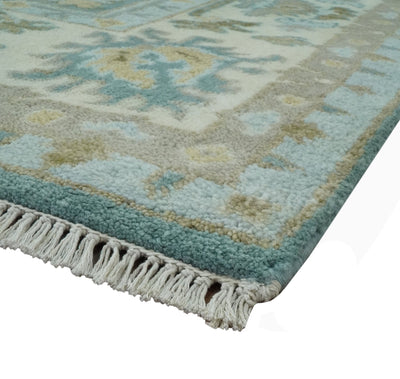 Teal and Ivory 6x9 Hand Knotted Oriental Oushak wool rug - The Rug Decor