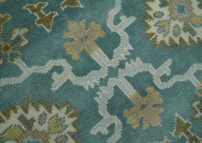 Teal and Ivory 6x9 Hand Knotted Oriental Oushak wool rug - The Rug Decor