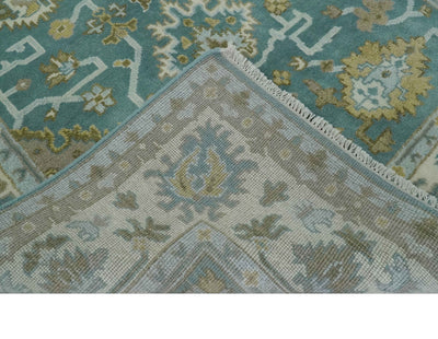 Teal and Ivory 6x9 Hand Knotted Oriental Oushak wool rug - The Rug Decor