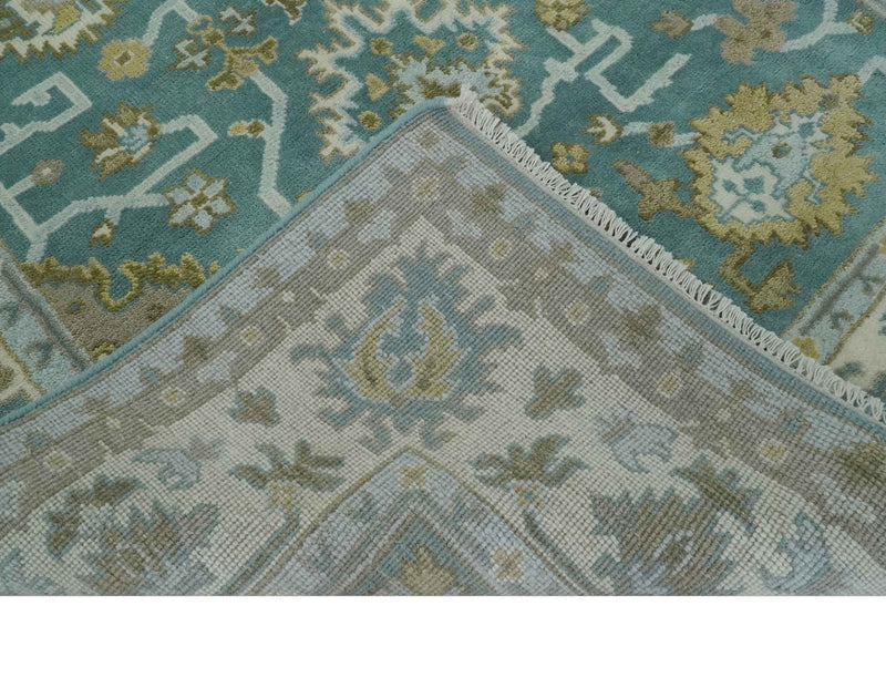 Teal and Ivory 6x9 Hand Knotted Oriental Oushak wool rug - The Rug Decor