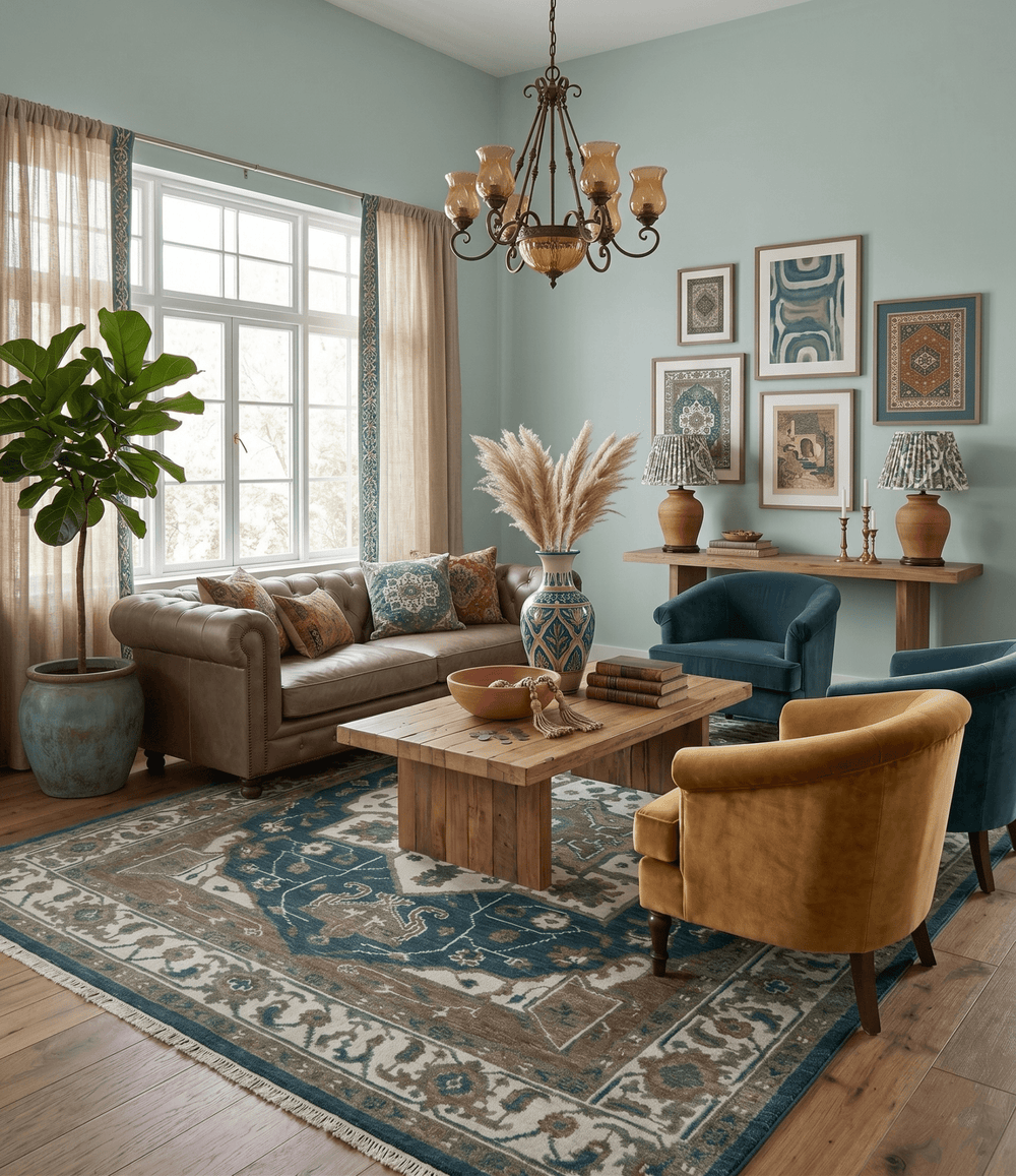 Teal And Ivory Hand Knotted Traditional Heriz Wool Area Rug - The Rug Decor