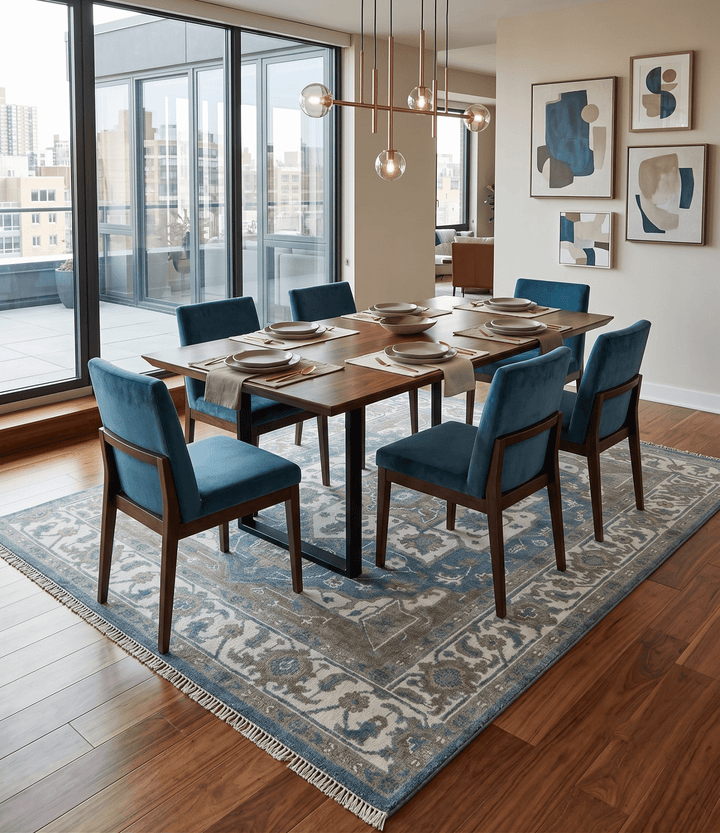 Teal And Ivory Hand Knotted Traditional Heriz Wool Area Rug - The Rug Decor