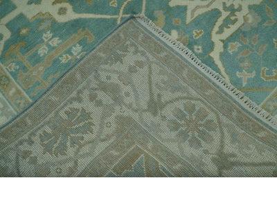 Teal and Ivory Hand Knotted Traditional Oriental Oushak 6x9 wool rug - The Rug Decor