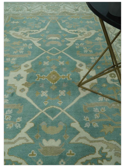 Teal and Ivory Hand Knotted Traditional Oriental Oushak 6x9 wool rug - The Rug Decor