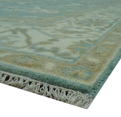 Teal and Ivory Hand Knotted Traditional Oriental Oushak 6x9 wool rug - The Rug Decor