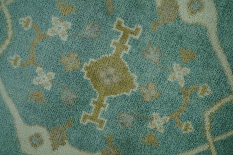 Teal and Ivory Hand Knotted Traditional Oriental Oushak Custom Made wool rug - The Rug Decor