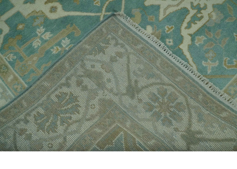 Teal and Ivory Hand Knotted Traditional Oriental Oushak Custom Made wool rug - The Rug Decor