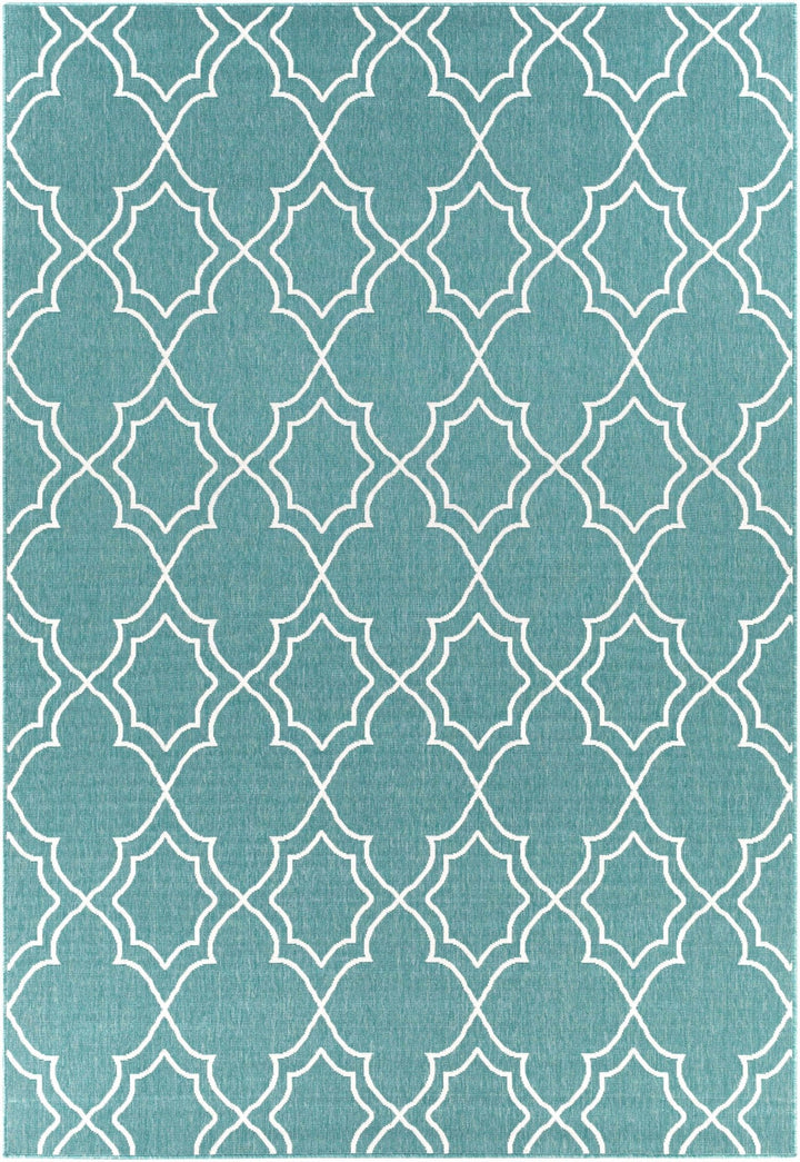 Teal and Ivory Modern contemporary Geometrical Multi Size indoor and outdoor Area Rug - The Rug Decor