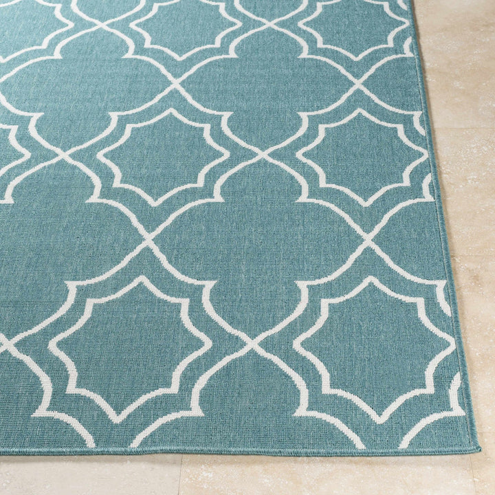 Teal and Ivory Modern contemporary Geometrical Multi Size indoor and outdoor Area Rug - The Rug Decor