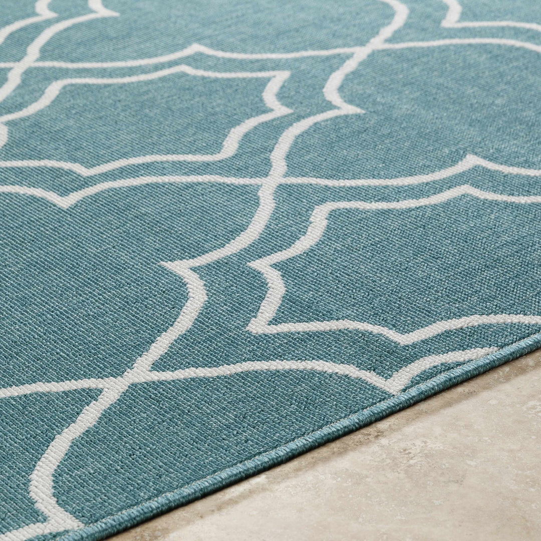 Teal and Ivory Modern contemporary Geometrical Multi Size indoor and outdoor Area Rug - The Rug Decor