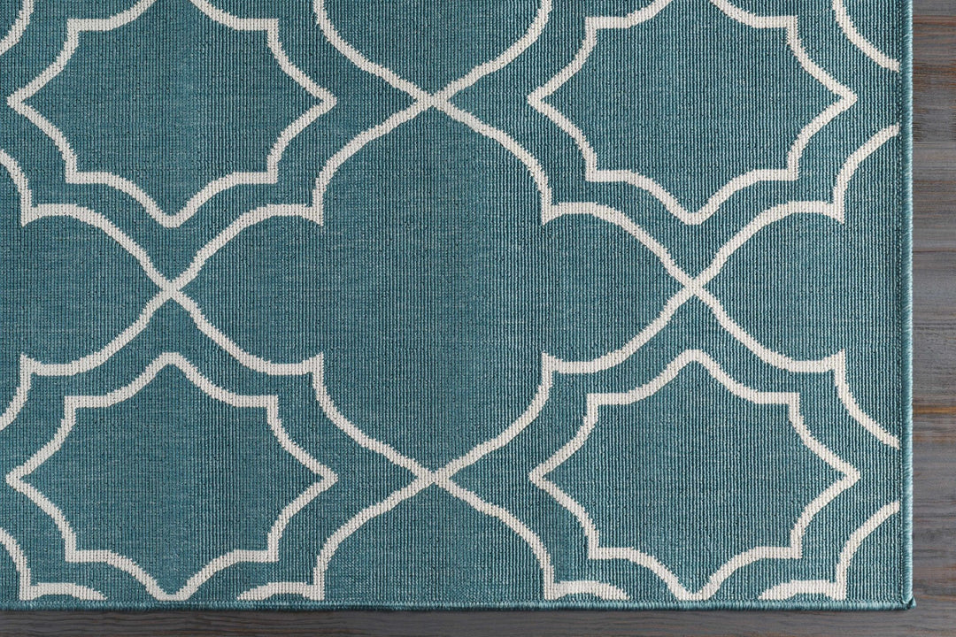 Teal and Ivory Modern contemporary Geometrical Multi Size indoor and outdoor Area Rug - The Rug Decor