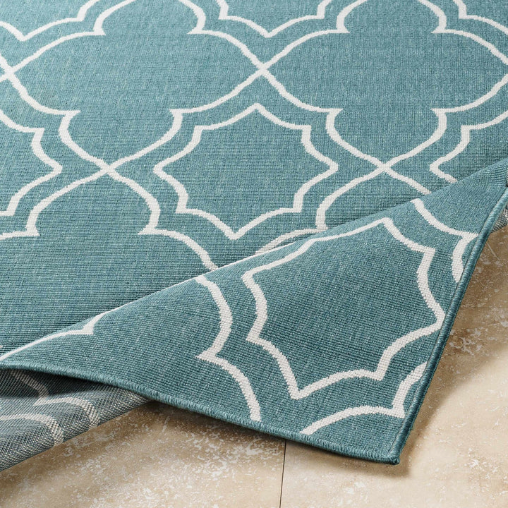 Teal and Ivory Modern contemporary Geometrical Multi Size indoor and outdoor Area Rug - The Rug Decor