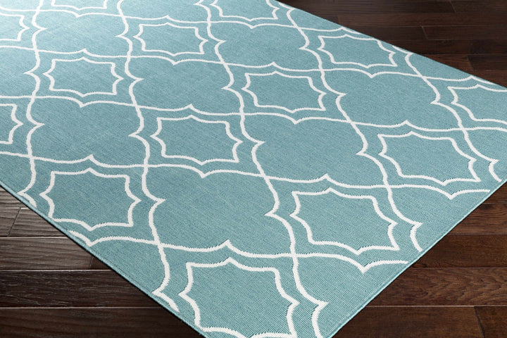 Teal and Ivory Modern contemporary Geometrical Multi Size indoor and outdoor Area Rug - The Rug Decor