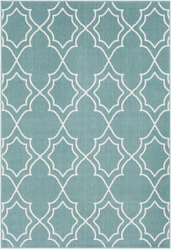 Teal and Ivory Modern contemporary Geometrical Multi Size indoor and outdoor Area Rug - The Rug Decor