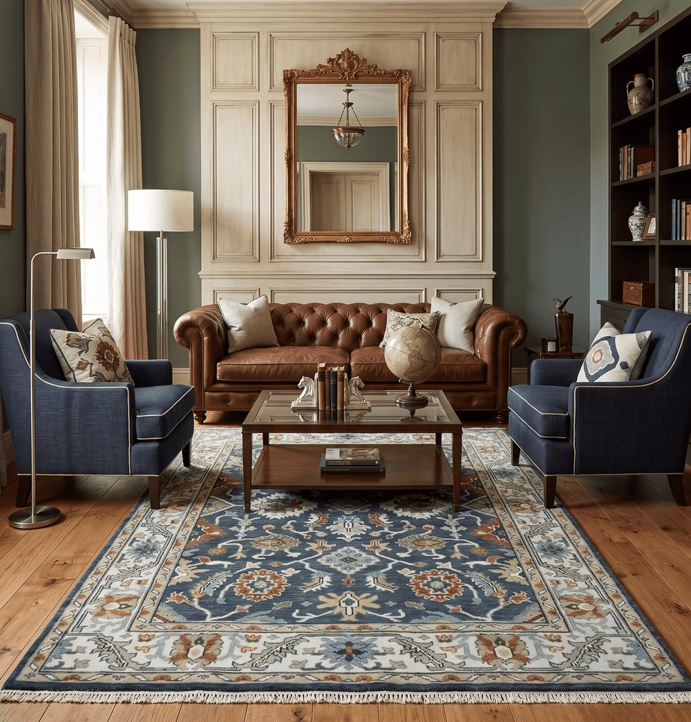 Teal and Ivory Traditional Oriental Oushak Custom Made Hand Knotted Wool Area Rug - The Rug Decor