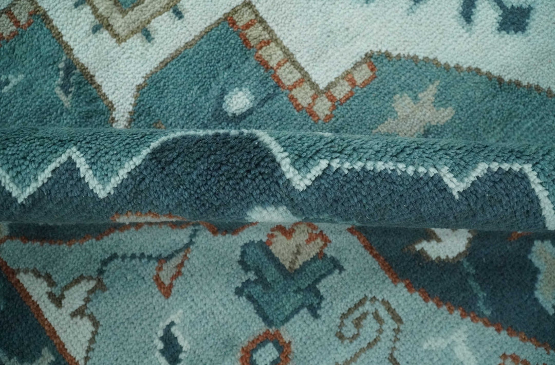 Teal and Silver Traditional Heriz Floral Hand Knotted Multi Size wool Area Rug - The Rug Decor