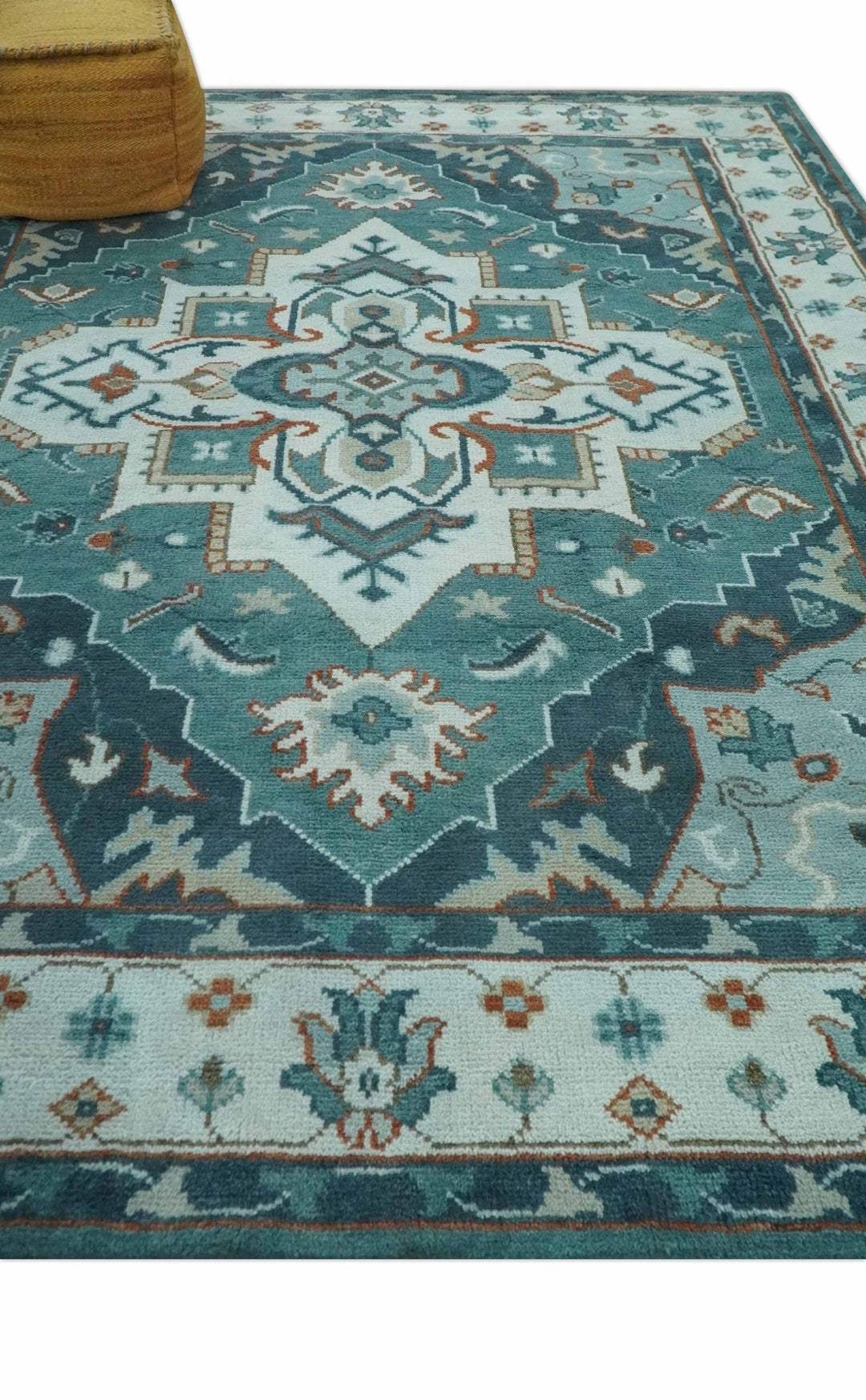 Teal and Silver Traditional Heriz Floral Hand Knotted Multi Size wool Area Rug - The Rug Decor