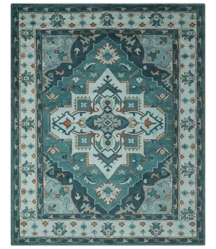 Teal and Silver Traditional Heriz Floral Hand Knotted Multi Size wool Area Rug - The Rug Decor