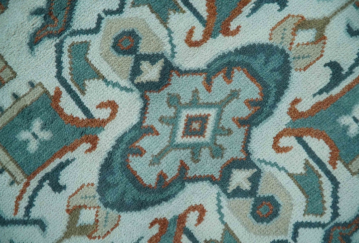 Teal and Silver Traditional Heriz Floral Hand Knotted Multi Size wool Area Rug - The Rug Decor
