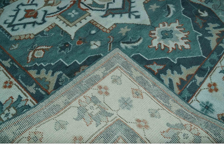 Teal and Silver Traditional Heriz Floral Hand Knotted Multi Size wool Area Rug - The Rug Decor