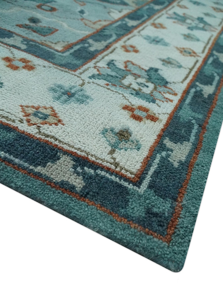 Teal and Silver Traditional Heriz Floral Hand Knotted Multi Size wool Area Rug - The Rug Decor