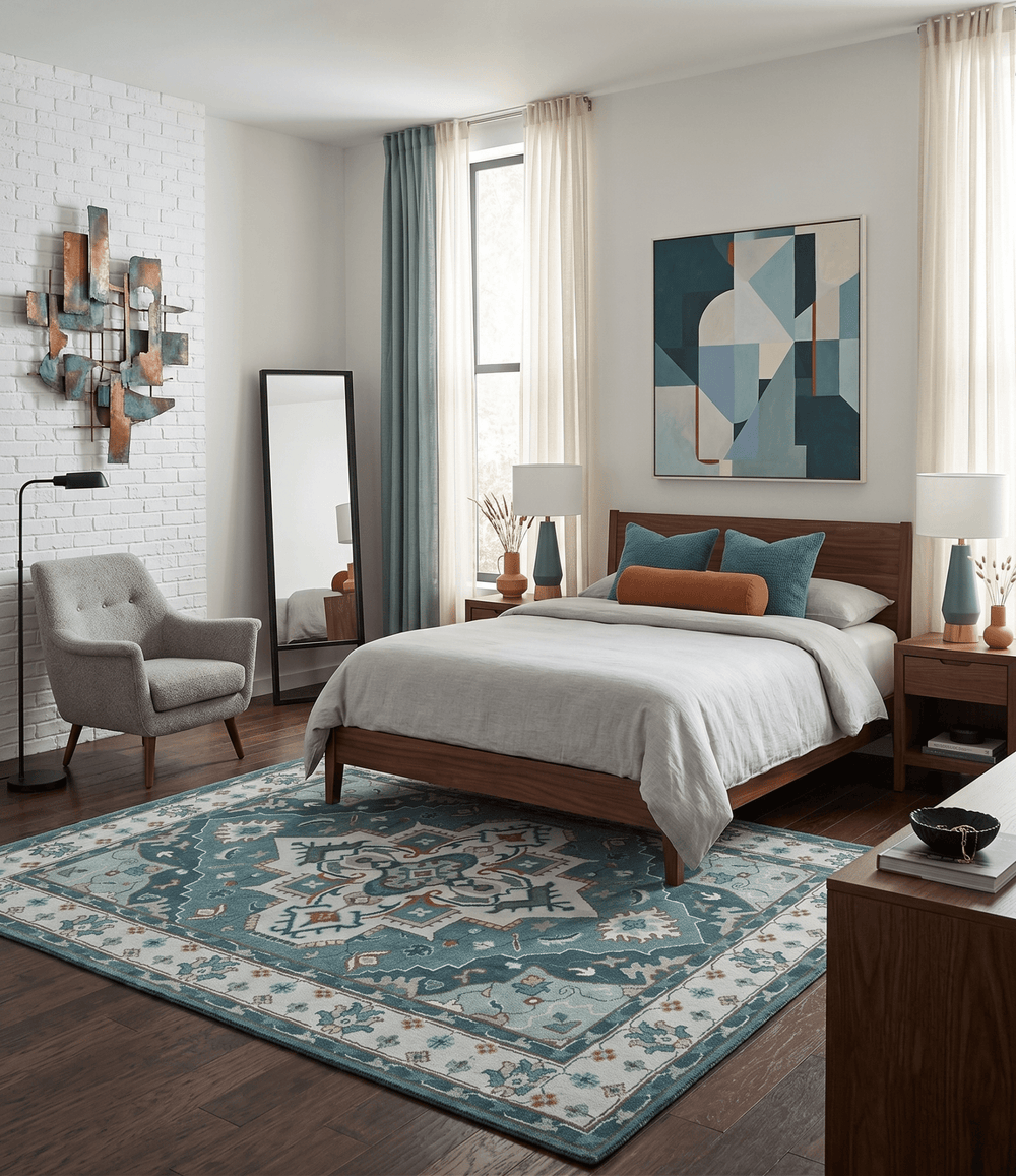 Teal and Silver Traditional Heriz Floral Hand Knotted Multi Size wool Area Rug - The Rug Decor