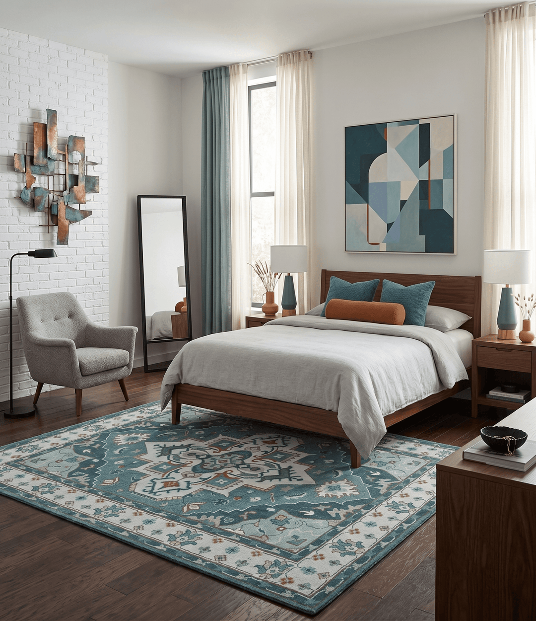 Teal and Silver Traditional Heriz Floral Hand Knotted Multi Size wool Area Rug - The Rug Decor