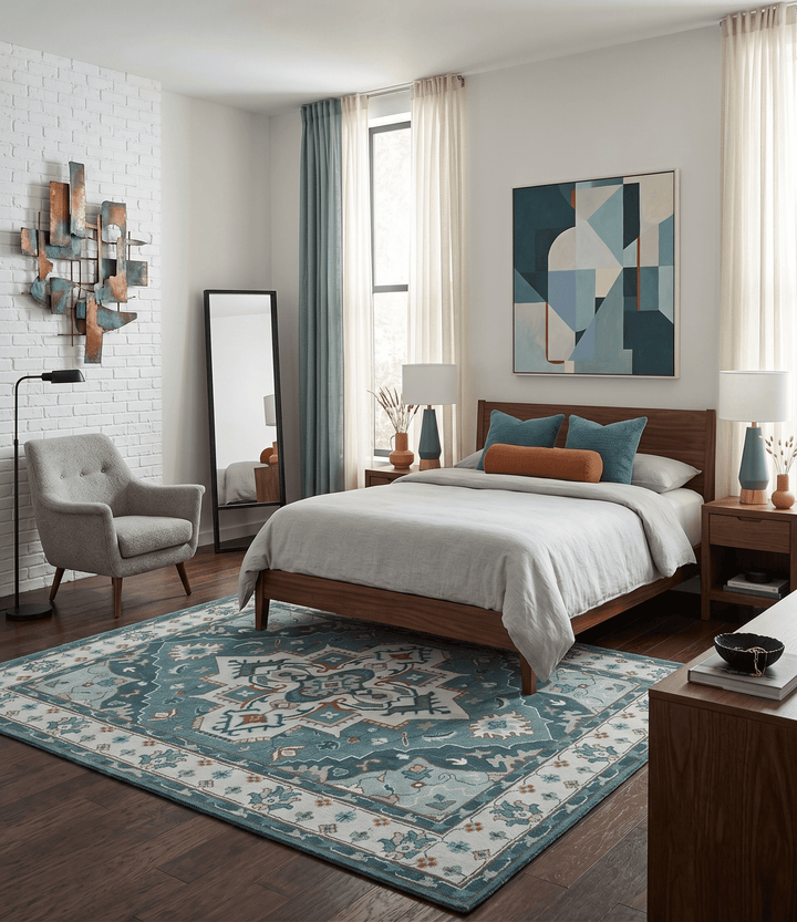 Teal and Silver Traditional Heriz Floral Hand Knotted Multi Size wool Area Rug - The Rug Decor