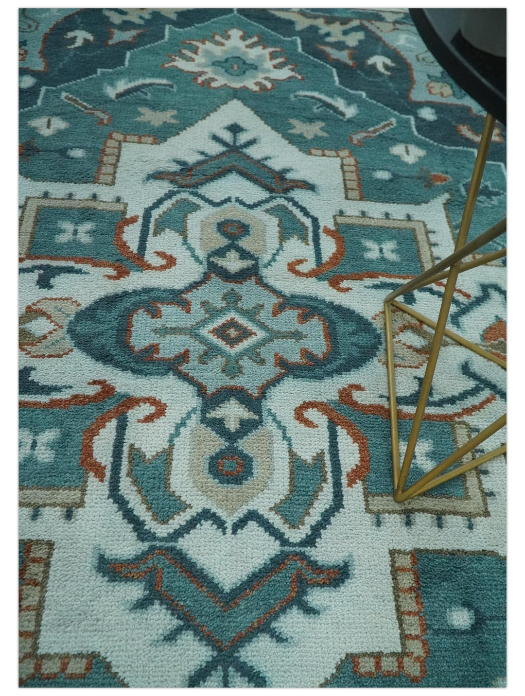 Teal and Silver Traditional Heriz Floral Hand Knotted Multi Size wool Area Rug - The Rug Decor
