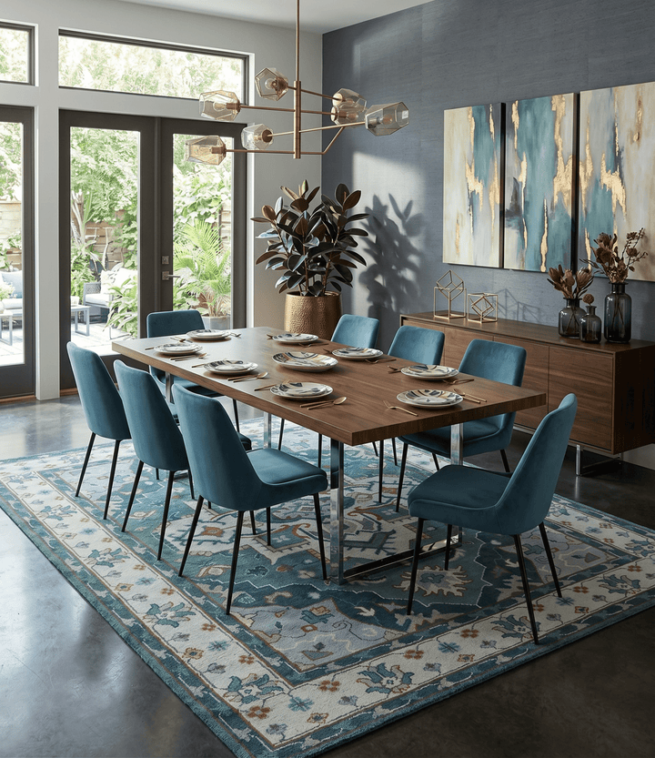 Teal and Silver Traditional Heriz Floral Hand Knotted Multi Size wool Area Rug - The Rug Decor