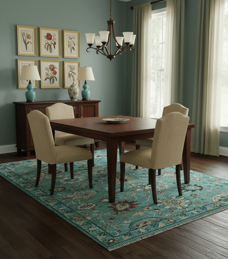 Teal And Yellow Modern Oushak Style Hand Knotted Custom Made Wool Rug - The Rug Decor