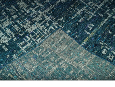 Teal, Blue and Silver 5x8 Hand Knotted Modern Abstract Art Silk Area Rug - The Rug Decor
