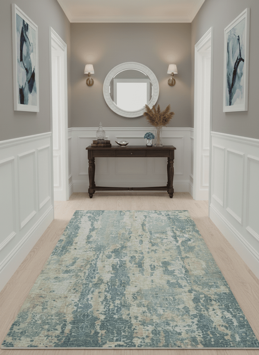 Teal, Gold and Ivory Modern Abstract 5x8 Hand loom wool and Viscose Area Rug - The Rug Decor