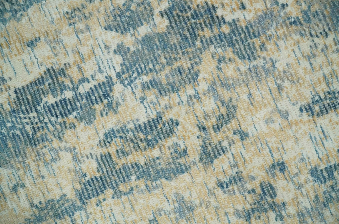 Teal, Gold and Ivory Modern Abstract 5x8 Hand loom wool and Viscose Area Rug - The Rug Decor