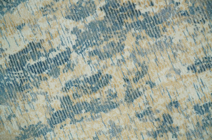 Teal, Gold and Ivory Modern Abstract 5x8 Hand loom wool and Viscose Area Rug - The Rug Decor