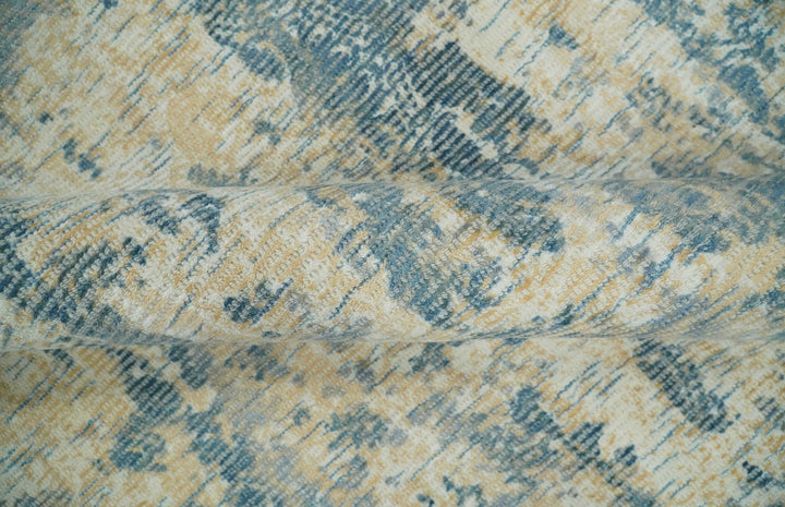 Teal, Gold and Ivory Modern Abstract 5x8 Hand loom wool and Viscose Area Rug - The Rug Decor