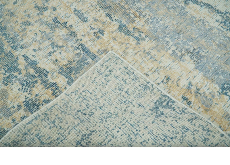 Teal, Gold and Ivory Modern Abstract 5x8 Hand loom wool and Viscose Area Rug - The Rug Decor