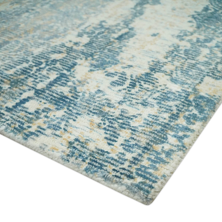 Teal, Gold and Ivory Modern Abstract 5x8 Hand loom wool and Viscose Area Rug - The Rug Decor