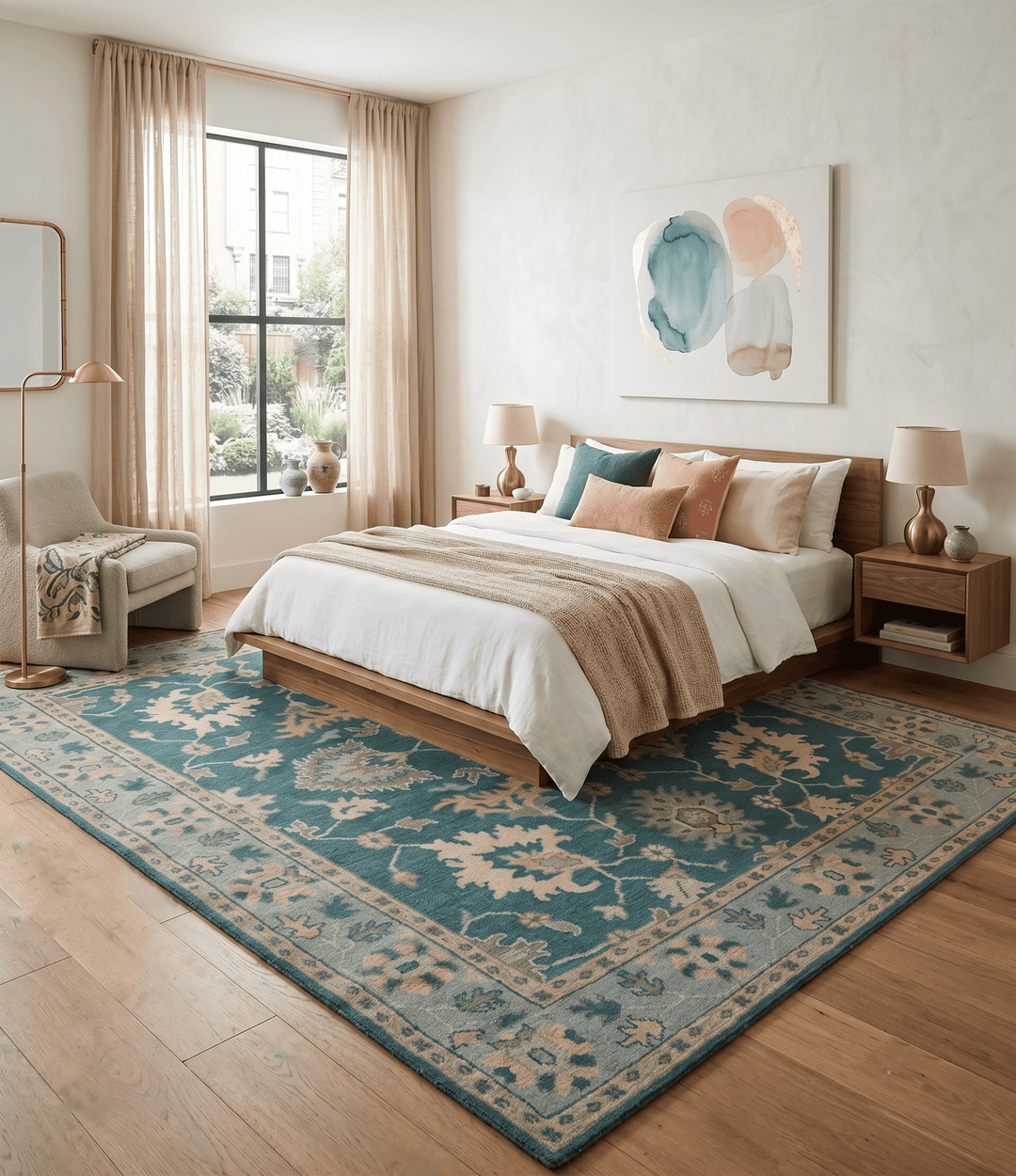 Teal, Gray and Beige Hand Knotted Traditional Oushak Custom Made wool Area Rug - The Rug Decor