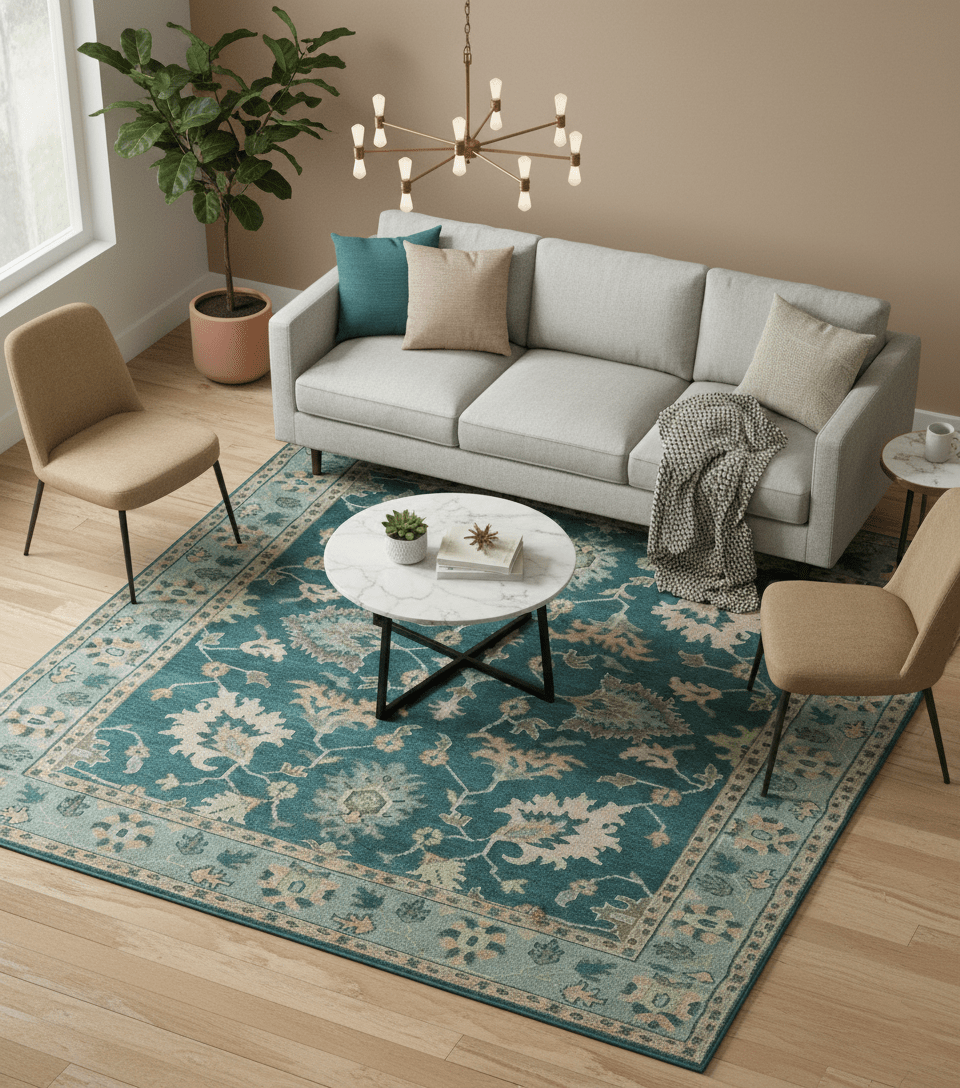 Teal, Gray and Beige Hand Knotted Traditional Oushak Custom Made wool Area Rug - The Rug Decor