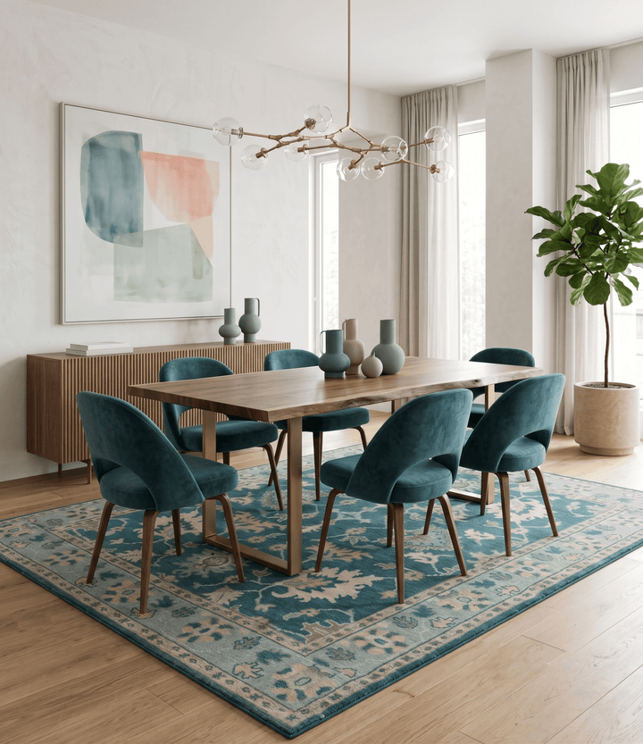 Teal, Gray and Beige Hand Knotted Traditional Oushak Custom Made wool Area Rug - The Rug Decor