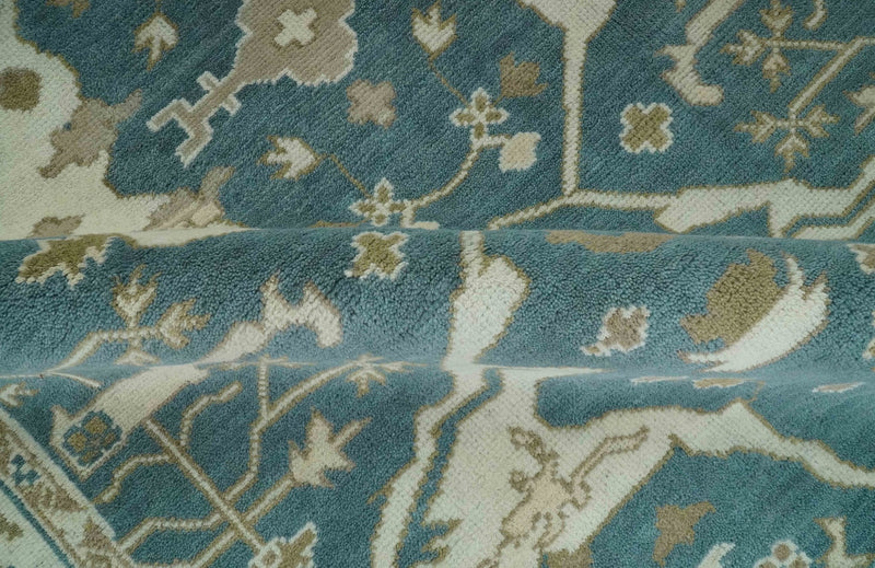 Teal, Ivory and Olive 6x9 Hand Knotted Oriental Oushak wool area rug - The Rug Decor