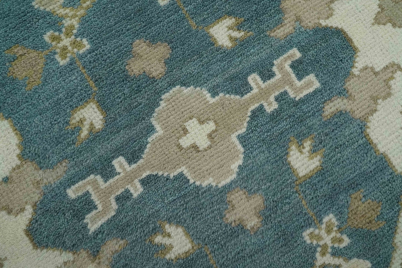 Teal, Ivory and Olive 6x9 Hand Knotted Oriental Oushak wool area rug - The Rug Decor