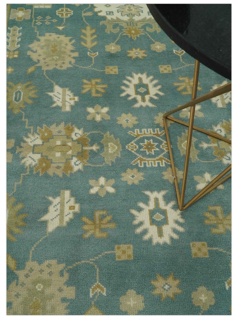 Teal, Ivory and Olive 6x9 Hand Knotted Traditional Floral wool rug - The Rug Decor