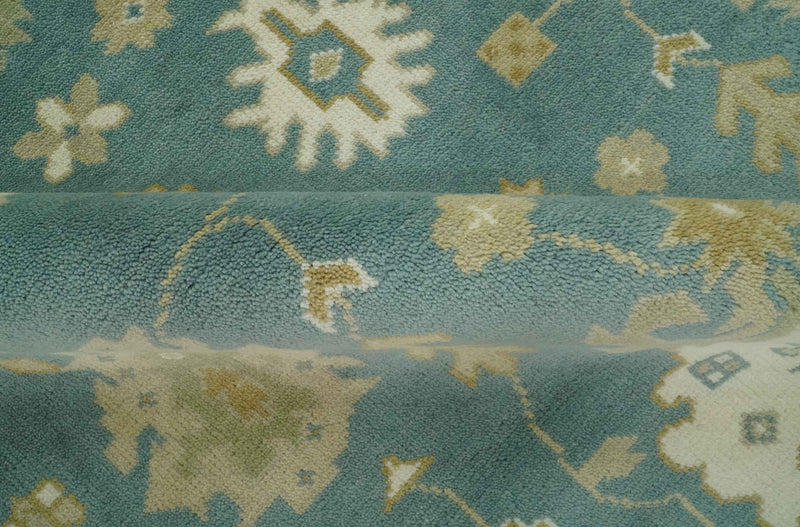 Teal, Ivory and Olive 6x9 Hand Knotted Traditional Floral wool rug - The Rug Decor