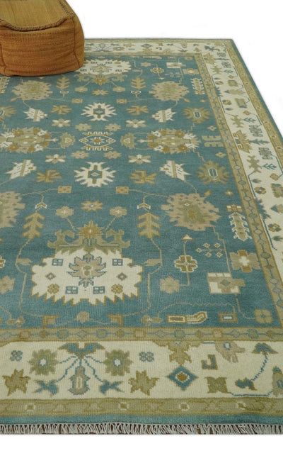 Teal, Ivory and Olive 6x9 Hand Knotted Traditional Floral wool rug - The Rug Decor