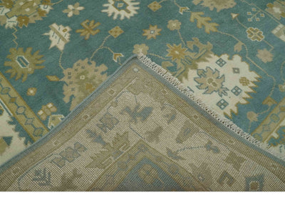 Teal, Ivory and Olive 6x9 Hand Knotted Traditional Floral wool rug - The Rug Decor